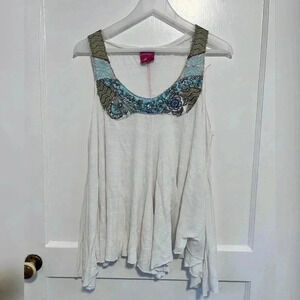 Free People swingy embellished jewels/sequins white tank